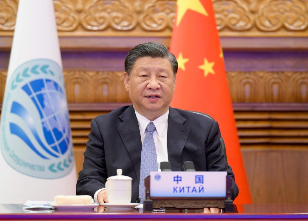 President XI addresses the 23rd meetings of head of state of SCO.jpg